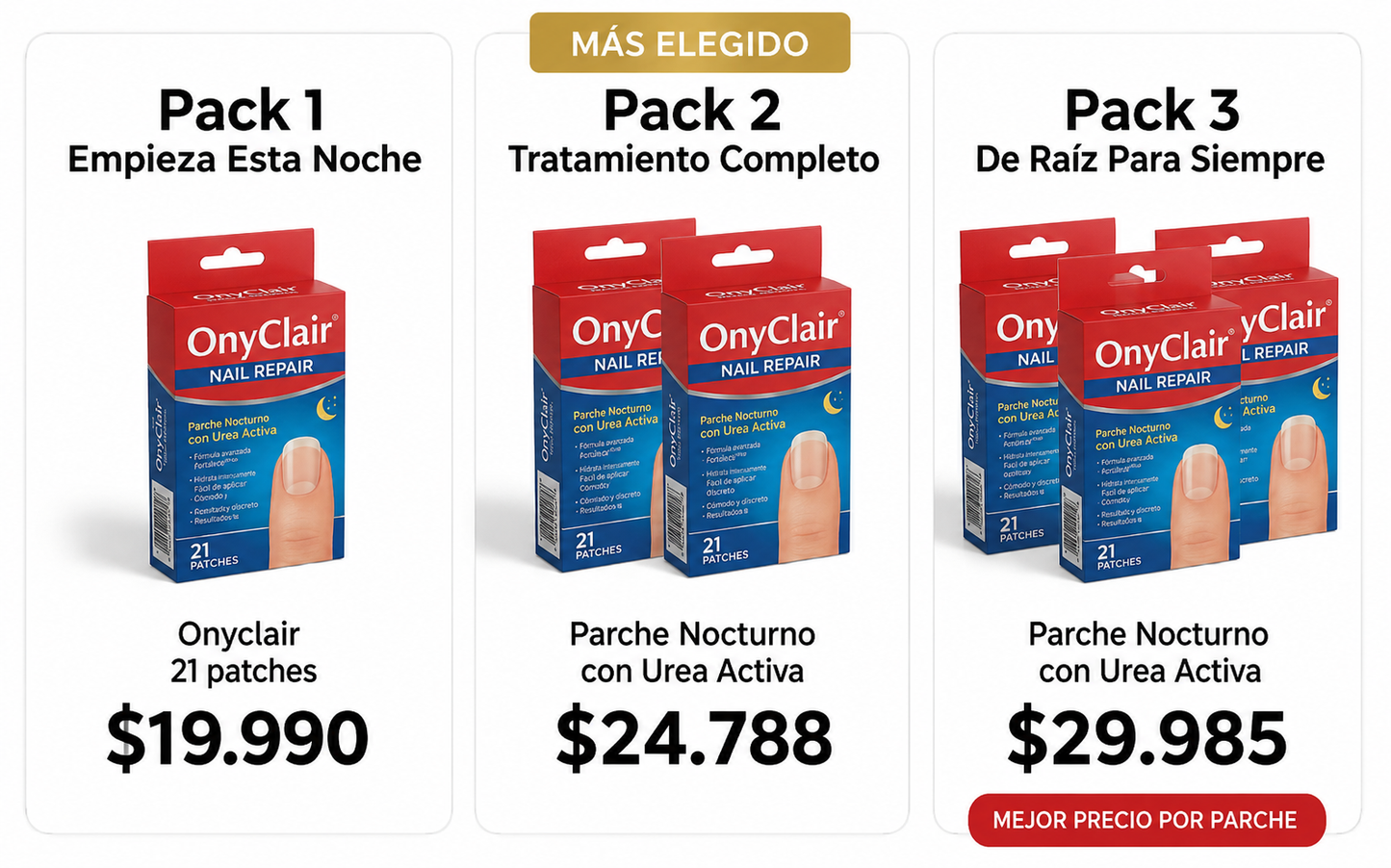 OnyClair | Parche Nocturno con Urea Activa | 21 parches