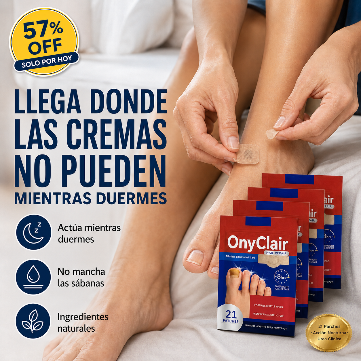 OnyClair | Parche Nocturno con Urea Activa | 21 parches